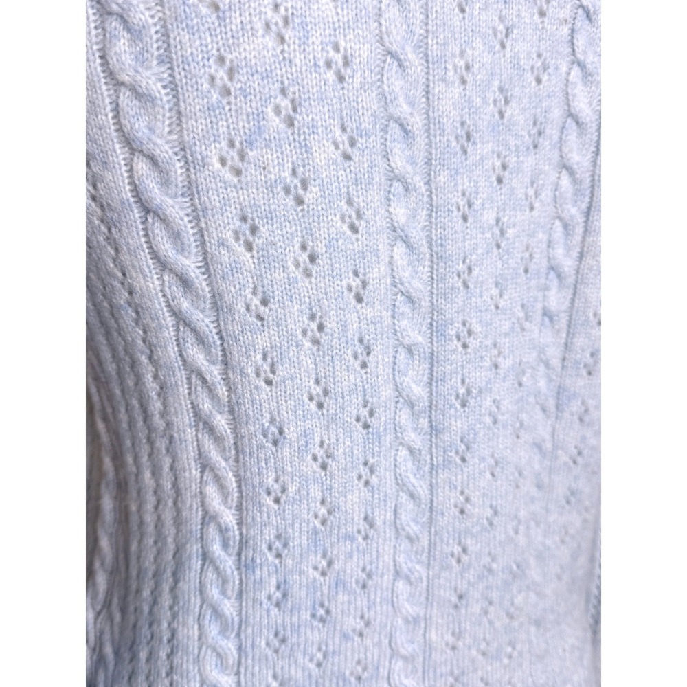 SUNDAY BEST Pointelle Merino Wool Blend Crew Neck Sweater XS Lt Blue Pastel - Picture 5 of 9